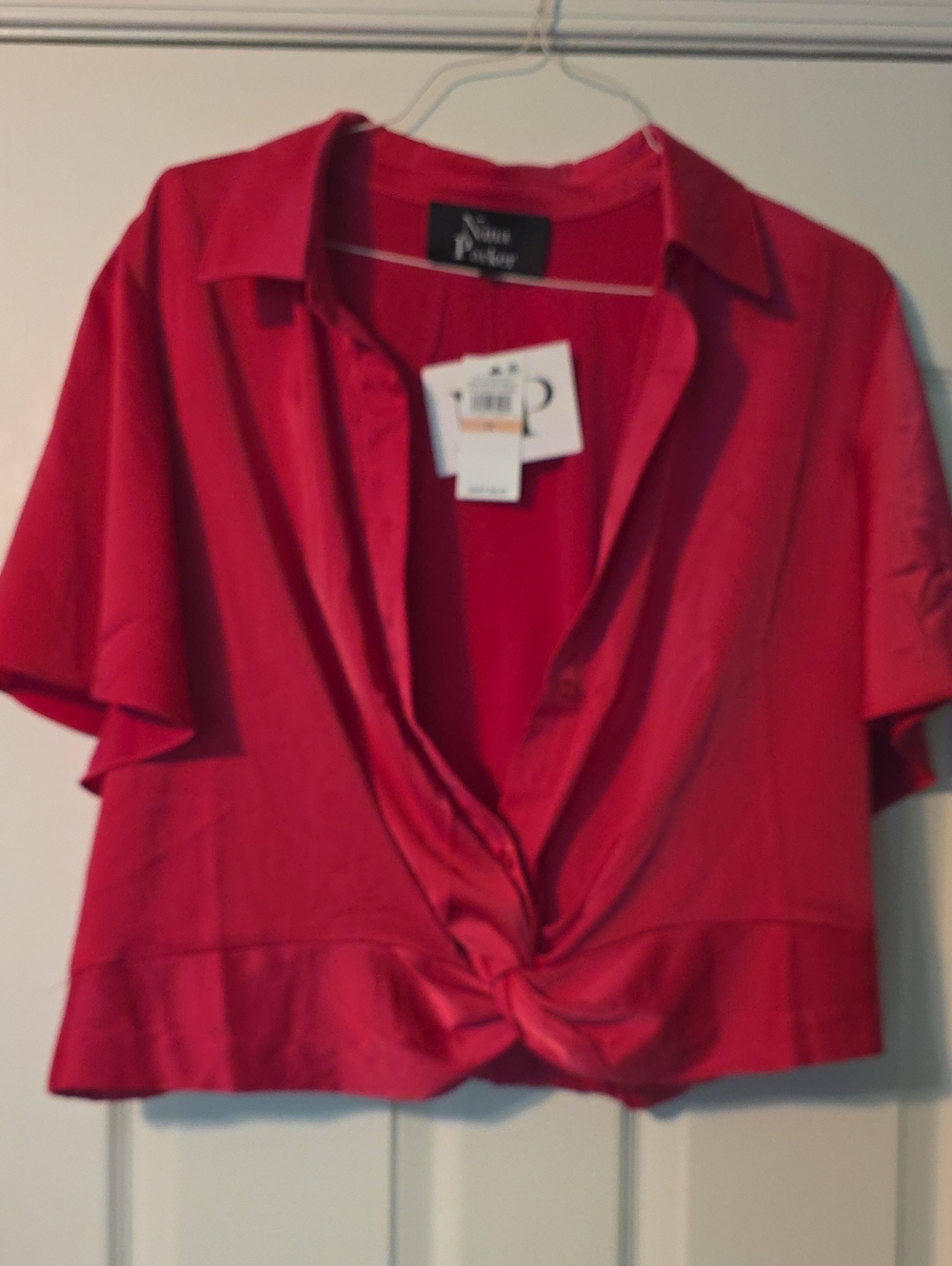 Saint James Petite Red Knot-Front Button Down Blouse